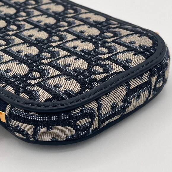 Dior Montaigne Phone Holder with Chain Strap - Blue Oblique Jacquard - Picture 8 of 11